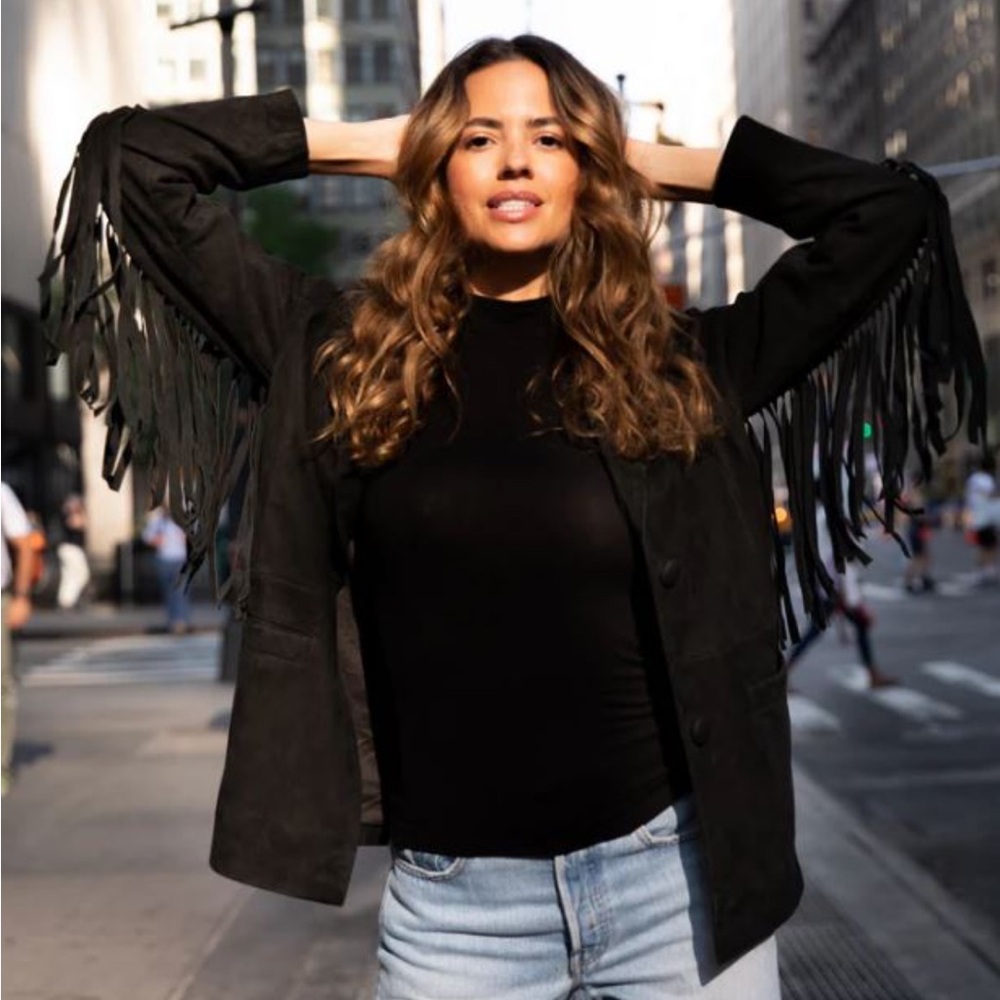 Mauritius Black Suede Fringed Women's Jacket